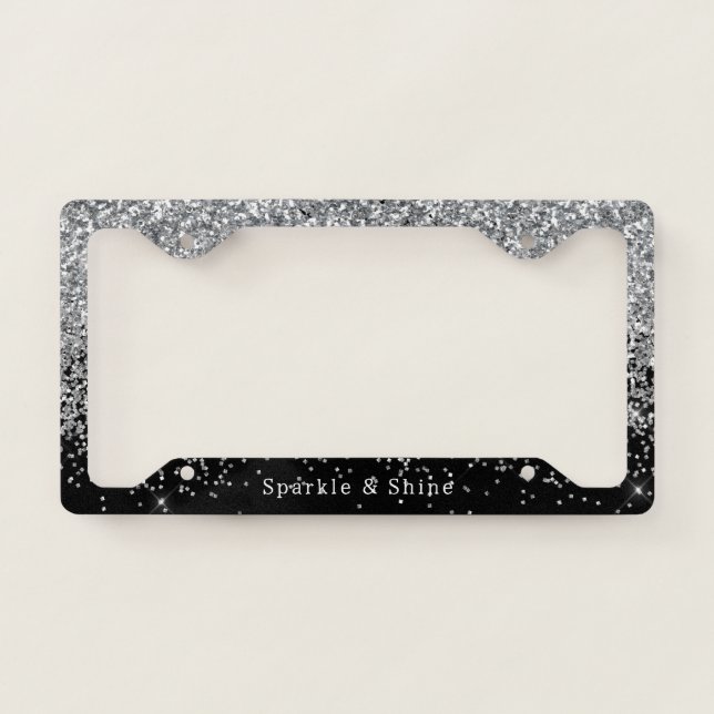 Chic Silver Black Glitzy Glitter Sparkle   License Plate Frame (Front)