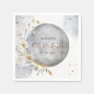 Chic Silver, Blue, Gold Celestial Moon Bat Mitzvah Napkins