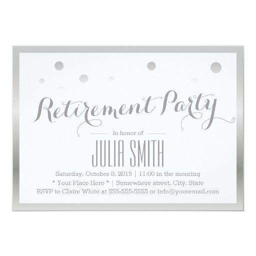 Chic Silver Border Confetti Dots Retirement Party 5x7 Paper Invitation ...