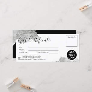 Chic silver brushstroke foil gift certificate logo
