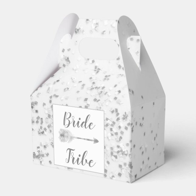 Chic Silver Confetti Bride Tribe Favor Box (Front Side)