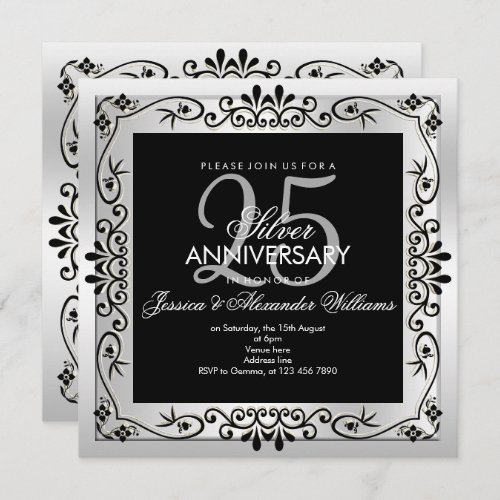 Chic Silver Decorative Framed 25th Anniversary Invitation