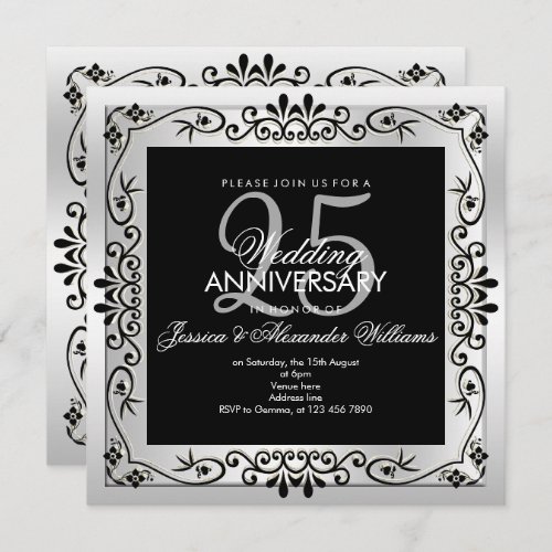 Chic Silver Decorative Framed 25th Anniversary Invitation