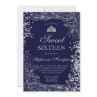 Chic silver floral navy blue Tiara chic Sweet 16