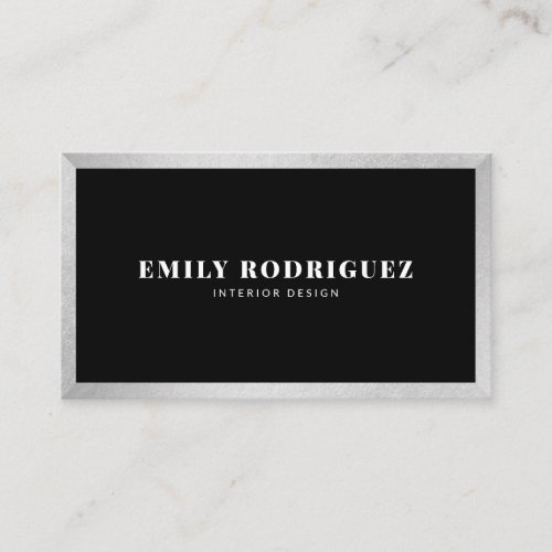 Chic silver foil border minimal black elegant business card