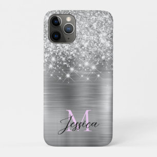 Chic Silver Foil Faux Glitter Lilac Monogram iPhone 11 Pro Case