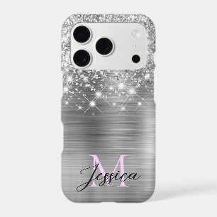 Chic Silver Foil Faux Glitter Lilac Monogram iPhone 17 Pro Case