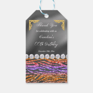 Chic Silver Foil Gold & Orange Zebra Print Gift Tags