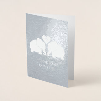 Chic Silver Foil Heart Elephants 10th Anniversary Foil Card