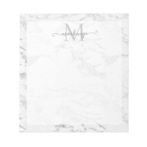 Chic Silver Foil Marble Monogram Notepad