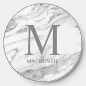 Chic Silver Foil Marble Monogram Wireless Charger (Front)
