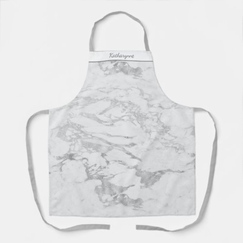 Chic Silver Foil Marble Personalized Apron