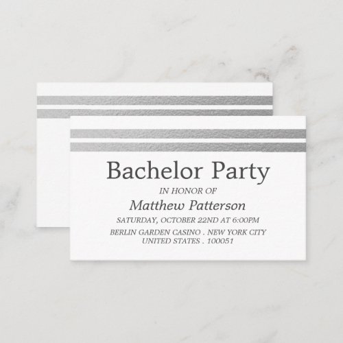 Chic Silver Foil Stripes Bachelor Party Ticket