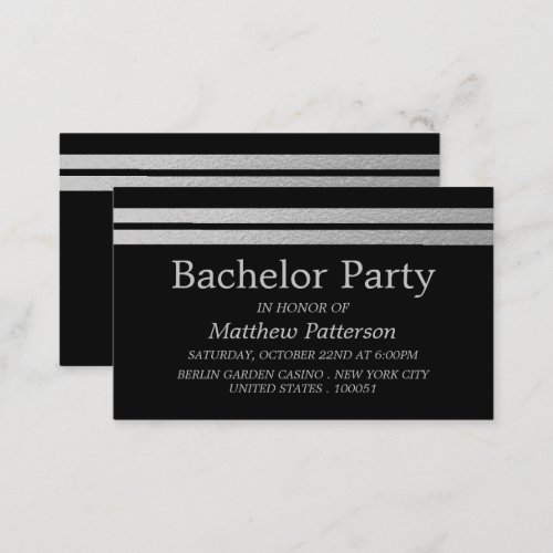 Chic Silver Foil Stripes Bachelor Party Ticket