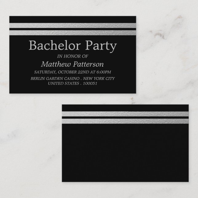 Chic Silver Foil Stripes Bachelor Party Ticket (Front/Back)