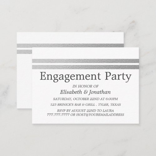 Chic Silver Foil Stripes Engagement Party Ticket