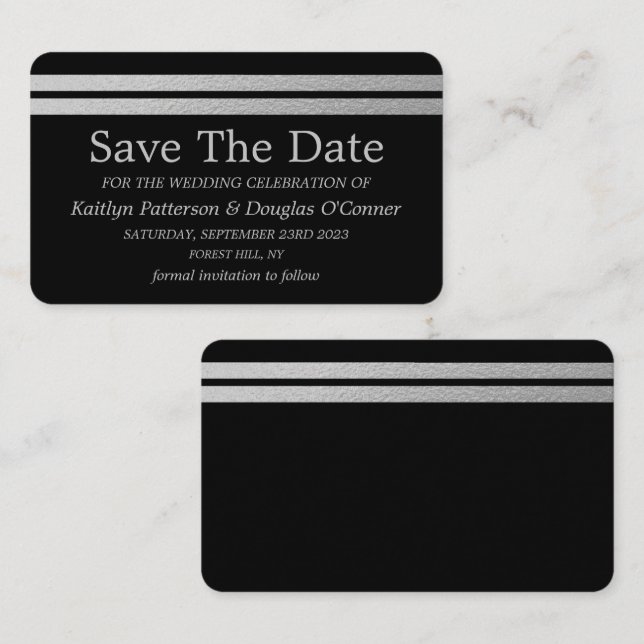 Chic Silver Foil Stripes Save The Date Card (Front/Back)