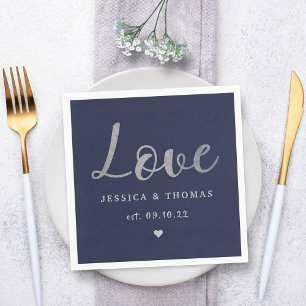 Chic Silver Foil Typography Script Love Wedding Napkins