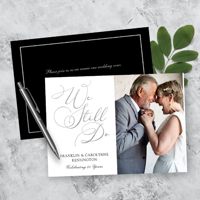 Chic Silver Foil Wedding Anniversary Vow Renewal Invitation (Creator Uploaded)