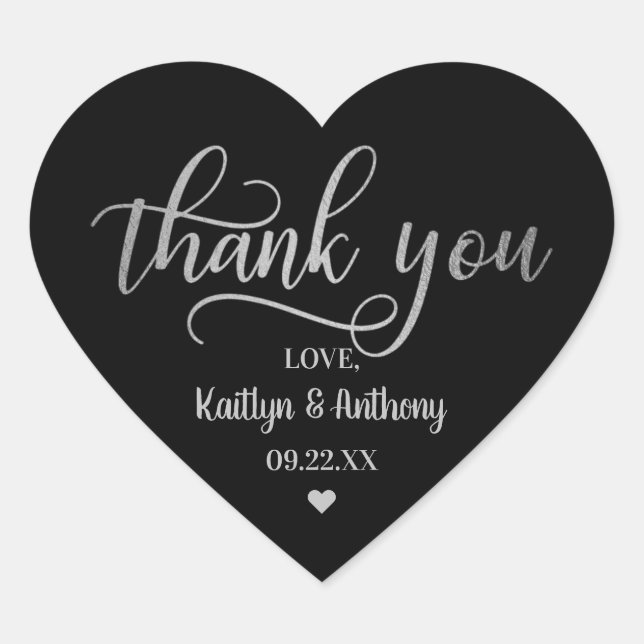Chic Silver Foil Wedding Thank You Heart Sticker (Front)