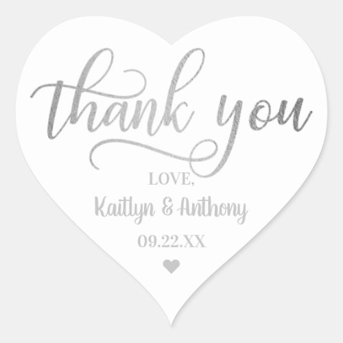 Chic Silver Foil Wedding Thank You Heart Sticker