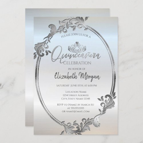 Chic Silver Frame Tiara Quinceaera  Invitation