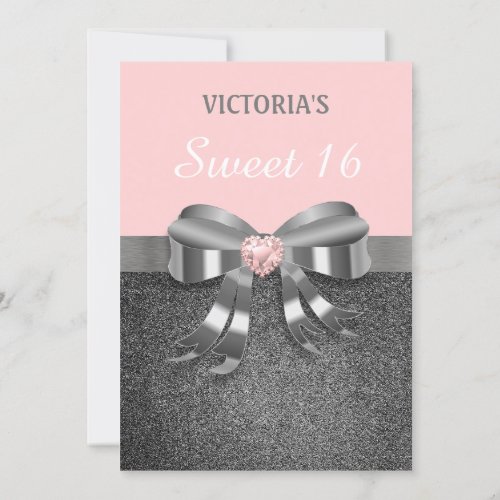 Chic Silver Glitter Birthday Invitation