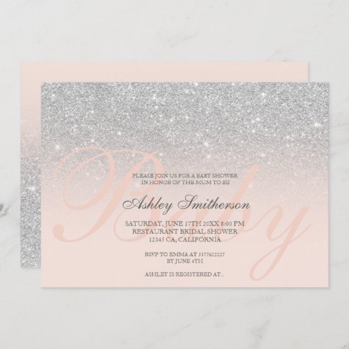 Chic silver glitter blush pink elegant Baby shower Invitation