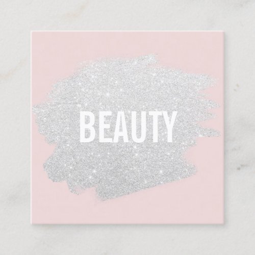 Chic silver glitter brushstroke blush pink salon square business card