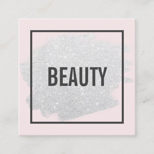 Chic silver glitter brushstroke light pink beauty square business card