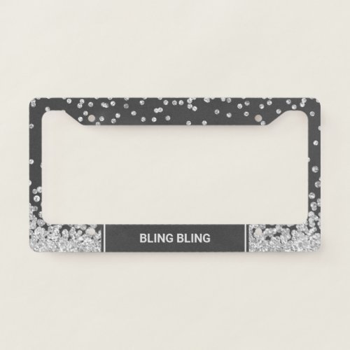 Chic Silver Glitter Confetti Monogram Grey License Plate Frame