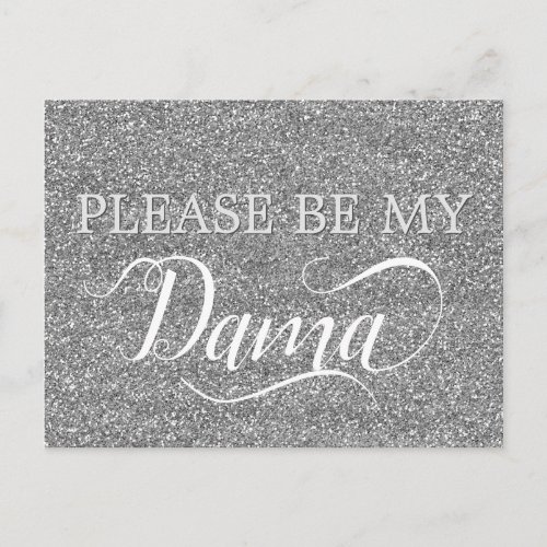 Chic Silver Glitter Dama Quinceanera Dama Proposal Invitation Postcard