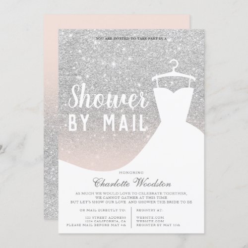 Chic silver glitter dress Bridal shower by mail Invitation