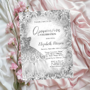 Chic Silver Glitter Dress Snowflakes Quinceanera Invitation