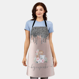 Chic Silver Glitter Drips Mixer Flowers Rose Gold Apron