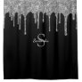Chic Silver Glitter Drips Sparkle Monogram Name Shower Curtain