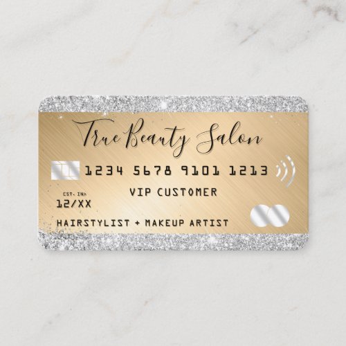 Chic Silver Glitter Gold Metallic Credit Style Business Card