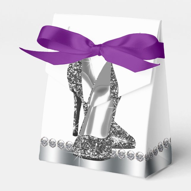 Chic Silver Glitter High Heel Shoe Favor Boxes (Front Side)
