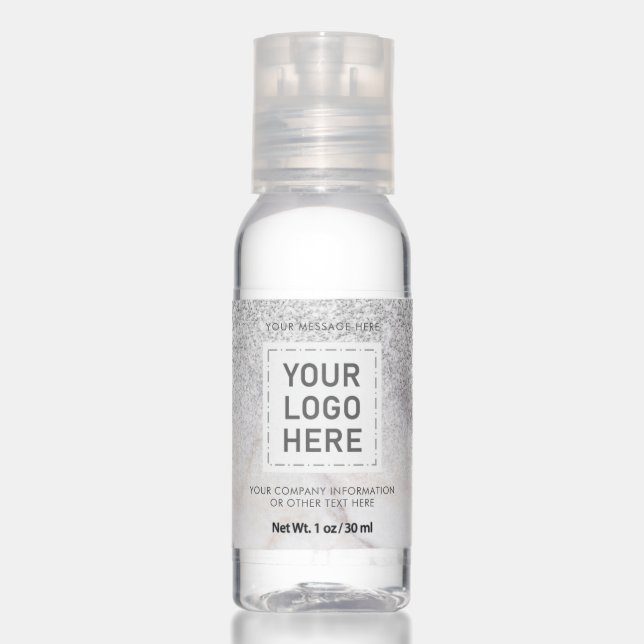 Chic Silver Glitter Marble Logo Promotional Hand Sanitizer (Front)