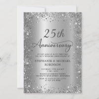 Chic Silver Glitter Metal 25th Wedding Anniversary
