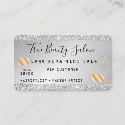Chic Silver Glitter Metallic Gold Credit Style Business Card