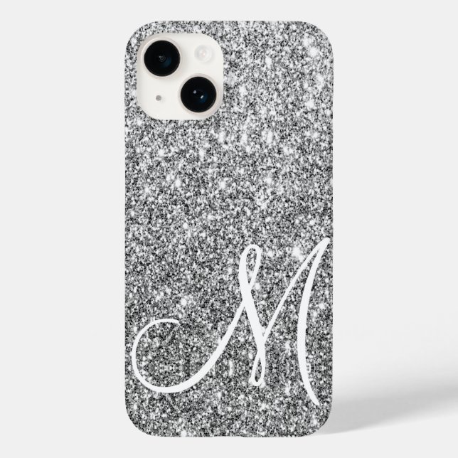 Chic Silver Glitter Metallic Shine Monogrammed Case-Mate iPhone Case (Back)