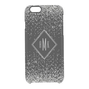 Chic Silver Glitter Monogram on Black Background Clear iPhone 6/6S Case