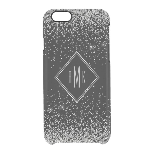 Chic Silver Glitter Monogram on Black Background Uncommon iPhone Case (Back)