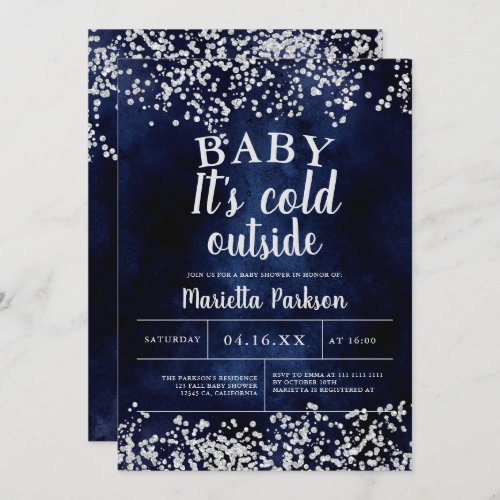 Chic silver glitter navy Christmas baby shower Invitation