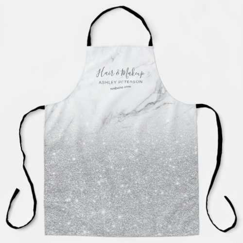 Chic silver glitter ombre white marble makeup apron