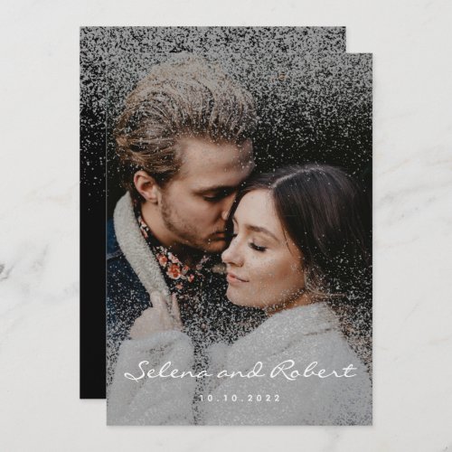 Chic Silver Glitter Overlay Photo Wedding Invitation