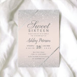 Chic silver glitter script blush pink Sweet 16 Invitation<br><div class="desc">Chic gold typography geometric stripes and silver glitter ombre blush pink Sweet 16 birthday party  invitation. Add your photo.The pastel pink background is fully customizable.</div>