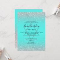 Silver Glitter Star Teal Bat Mitzvah Logo | Typeset In-House deals | Customizable | Matching Digital Invitation & Accessories | www.urevite.com