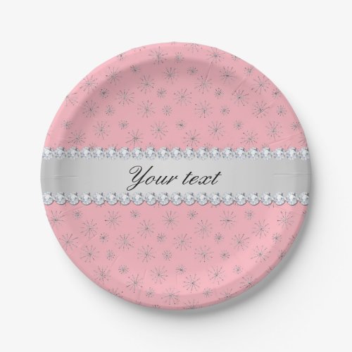 Chic Silver Glitter Snowflakes Pink Paper Plates